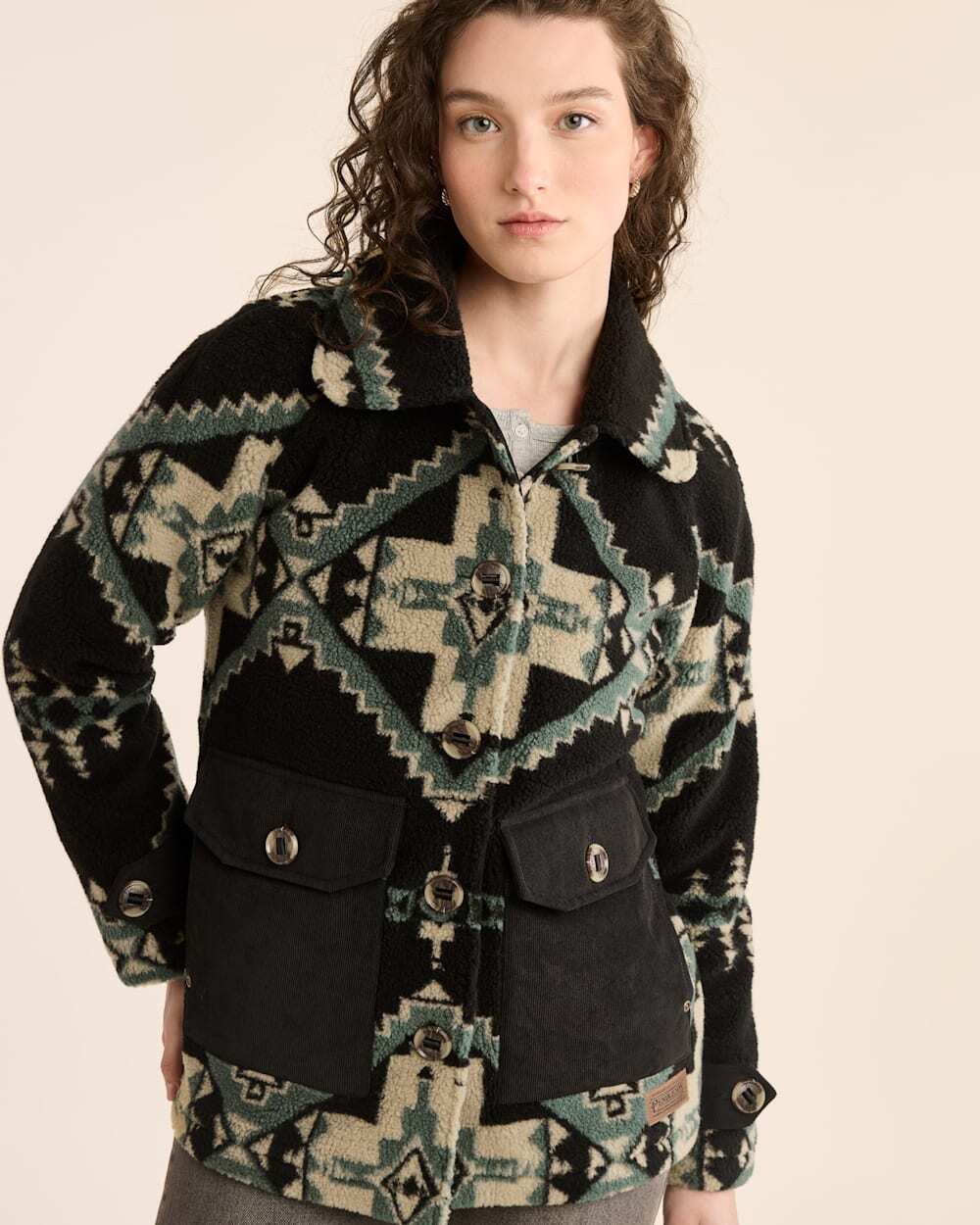 NWT Pendleton Women's Lodge Pine Fleece Barn Coat in Four Corners Hunter size XL